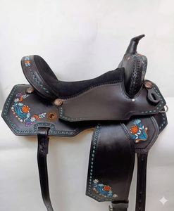 Selle de barrel racing western en cuir, faite à la main, équipement d'équitation de créateur, durable, confortable, produit très vendu - Product Image 1