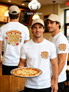 Customizable Breathable Jersey Fabric Premium Quality Men's T-Shirt 100% Cotton Short Sleeve Digital Printing Pizza Shop Staff - Product Image 2