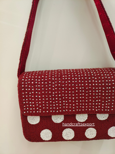 Bolso de Hombro Ligero de Lujo Ecológico Hecho a Mano con Cuentas Rojas y Puntos Blancos, Bolso de Moda para Mujer - Product Image 5