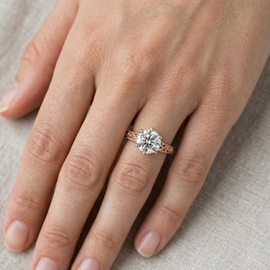 Anillo Solitario con Diamante Redondo Auténtico |   Anillo de Diseño de Oro Rosa de 14K para Mujer, Ideal para Fiestas |   Juego de Joyería de Lujo para Regalo de Compromiso - Product Image 2