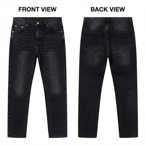Pantalon en jean noir uni pour homme de qualité supérieure, 360 GSM, coton sergé, coupe droite, lavé, cinq poches, logo brodé personnalisé, jean décontracté - Product Image 1