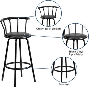 Taburete de Bar Moderno y Resistente con Recubrimiento de Polvo Negro para Uso en Exteriores, Hogar, Bares y Hoteles - Product Image 4