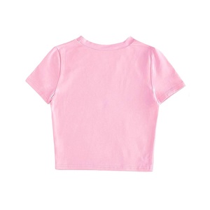 Custom Logo Printed Casual Girls O-Neck Short Sleeve Slim Fit Cotton/Spandex Jersey Eco-Friendly Floral <b>Crop</b> <b>Top</b> Wholesale - Product Image 2