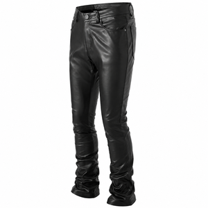 Pantalon Homme Grande Taille Taille Haute Coupe Skinny Noir en Polyester Enduit PU avec Poches et Braguette Boutonnée pour l'Automne - Product Image 3