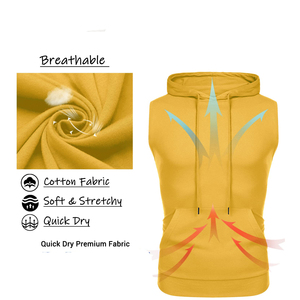 Débardeur à capuche pour homme, style décontracté, respirant, tricoté, personnalisable, en mélange de coton, idéal pour la gym et le fitness - Product Image 4