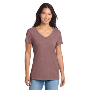Nouveau style de t-shirt pour femmes à col en V, tissu extensible léger, manches courtes, haut décontracté, fabricant de vêtements OEM, fournisseur en gros - Product Image 1