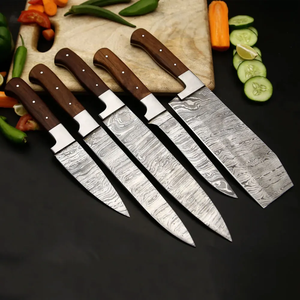 Custom Logo Handmade Damascus Steel Chef Knife Set Razor Sharp Wooden Handle Wholesale Manufacturer - Product Image 1