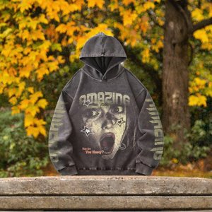 Sweat-shirt à capuche vintage pour homme, imprimé graphique, effet délavé, style streetwear - Product Image 6