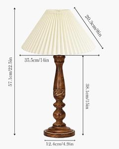 Lámpara de Mesa de Madera Tallada con Diseño Floral Escandinavo Hecha a Mano, Pantalla de Tela Plegada, Diseño Silencioso, Forma de Flor, para Dormitorio, Personalizable - Product Image 3