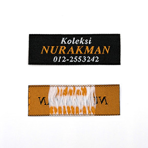 Etiquetas de cuello de damasco tejidas personalizadas de primera calidad, corte fusible y borde láser, lavables para prendas con logotipo de marca - Product Image 1