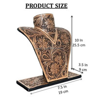 Buste de présentation de bijoux en cuir véritable de qualité supérieure fait à la main avec un support de bijoux floral sculpté pour l'affichage en salle d'exposition