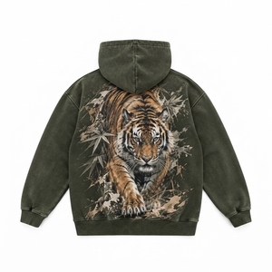 Sudadera con Capucha Oversize para Hombre, Diseño de Tigre Verde Oscuro, Estilo Urbano, ONEAPEX, Diseño Personalizado en la Espalda, Venta al Por Mayor - Product Image 3