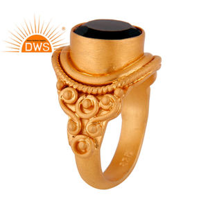 ชาติพันธุ์การออกแบบสีดำนิลแหวนพลอยขายส่งที่ทำด้วยมือชุบทอง925เงินเครื่องประดับแหวนสตรี - Product Image 4