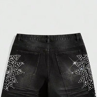 Shorts en jean noir pour homme, taille haute, respirants, brodés, tricotés, écologiques, style streetwear décontracté, coupe droite, pour l'été