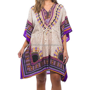 Vêtements pour femmes Dashiki Kaftan Robe Bloc de main Imprimer Robes de plage Indien Vente en gros Été Imprimé Robe courte - Product Image 4