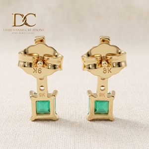 Boucles d'oreilles uniques et élégantes en or jaune massif 14 carats avec diamant de laboratoire et émeraude colombienne, certifiées IGI, bijoux personnalisés pour femmes - Product Image 5