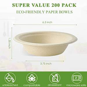 Tazones de Papel Desechables y Compostables de 12 oz, Resistentes al Agua, Ecológicos, de Material de Bagazo, Paquete a Granel para Fideos y Bocadillos - Product Image 2