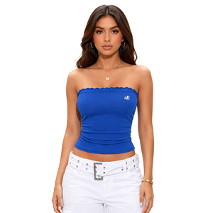 Strapless Knitted <b>Crop</b> <b>Top</b> women's shirt Cotton Spandex Ribbed Bandeau <b>Top</b> Spring Summer Tank <b>Top</b> Slim Fit Casual Party Wear DTF - Product Image 1