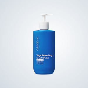 Shampooing rafraîchissant Cellamo Korean Vege, fabriqué en Corée, 480g, parfum naturel bleu, liquide, à base de plantes. - Product Image 1