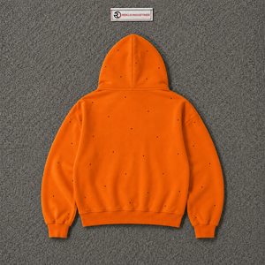 Sweat à capuche zippé orange pour homme, coupe oversize premium, style streetwear, motif à petits pois, en polaire, décontracté, mode hiver - Product Image 6