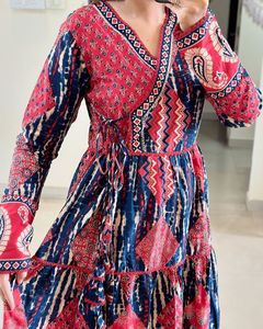 <strong>Designer</strong> Pure Cotton Indian Ethnic Suite Set 3-Piece Flared Block Print Embroidery Handwork Mulmul Dupatta Straight Fashion - Product Image 4