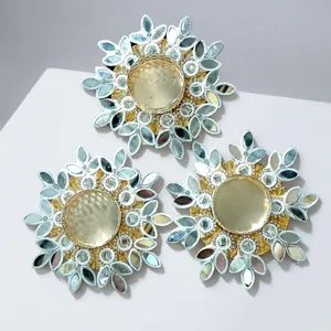 Handmade Round Wall-mounted <b>Tea</b> <b>Light</b> <b>Holder</b> with Mirrored Floral Design for Home Decoration - Product Image 3