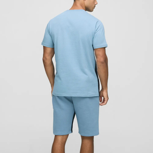 New Fashionable Winter Casual 100% Cotton Men's Short <b>Set</b> Custom 3D Puff Printed Logo <b>Colour</b> Block 2-Piece Streetwear Tracksuit - Product Image 2