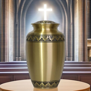 โกศบรรจุอัฐิทองเหลือง โกศบรรจุอัฐิแบบคลาสสิก โกศทองเหลืองทำมือ สลักลายตามสั่ง โกศโลหะสำหรับงานศพ ของสะสม - Product Image 6