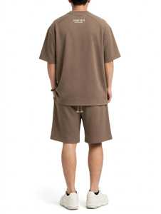 ONETEN <b>Men</b> Regular Fit <b>Short</b> Sleeve Jersey T-Shirt and <b>Shorts</b> Set Crew Neck Back Logo Two Piece Outfit 200 Grams <b>Brown</b> - Product Image 6