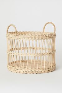 <b>White</b> Rattan <b>Basket</b> With Handles Handwoven Round Storage Bin Decorative Organizer For Home <b>Laundry</b> Or Living Room Decor - Product Image 2