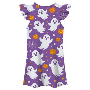 Girls Halloween Printed <b>Dress</b> <b>Flutter</b> <b>Sleeve</b> A-Line Cartoon Ghost Pumpkin Pattern Cute Mini Length O-Neck Chiffon <b>Dress</b> - Product Image 4