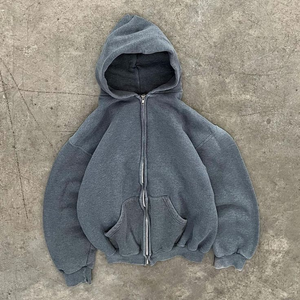 Sweat-shirt à capuche oversize en molleton de coton, veste streetwear décontractée avec fermeture éclair intégrale sur le devant, poches latérales et poignets côtelés - Product Image 1