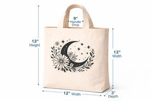 Eco Friendly 250gsm Cotton <b>Canvas</b> <b>Tote</b> Bag Moon Floral Print Reusable Shopping Bag Custom Logo Durable Amani 12x13x3 Washable - Product Image 3