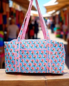 Jaipur Cotton Quilted Weekender Travel Duffle <b>Bag</b>-Large Capacity Durable & Lightweight - Product Image 1