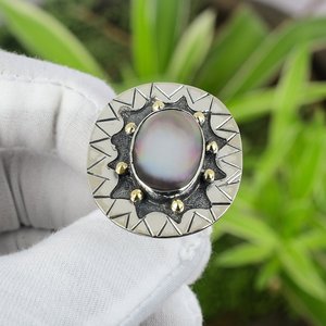 Handmade Mother of Pearl Bezel Setting 925 Sterling <b>Silver</b> Unique Elegant Fashion Gemstone Jewelry Boho <b>Ring</b> for Wedding & Party - Product Image 1