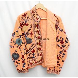 Chaqueta de Algodón para Mujer, Multicolor, Tejida a Mano, Bordada con Diseño Floral Suzani, Cuello en V, Transpirable, de Secado Rápido y Ecológica - Product Image 4