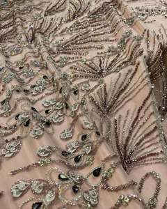 Premium Mesh Lace <b>Fabric</b> With Heavy Beads And Sequins Embroidery For Wedding Dresses Party Wear Luxury Fashion Garments - Product Image 2