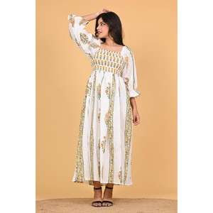 Vestido Largo Maxi de Algodón Indio con Estampado Floral para Mujer, Vestido Bohemio con Mangas Largas para Vacaciones de Verano - Product Image 2