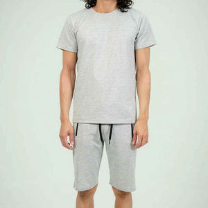 Premium Quality Fully Customizable Spring Two-Piece <b>Set</b> Men Casual Breathable Quick Dry Canvas Cotton Short T-Shirt - Product Image 2