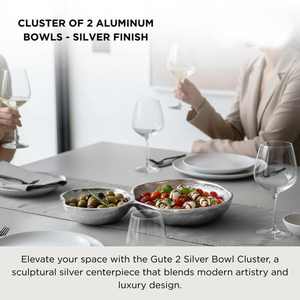 Ensemble de bols de service en métal argenté à double section, ustensiles de cuisine artisanaux, décoration de table moderne, centre de table, cadeau pour condiments - Product Image 6