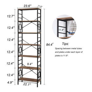 Industrial 7 Tier <b>Corner</b> Bookshelf 84 x 23.6 Inches with Wood <b>Shelves</b> and Metal Frame for Home Office - Product Image 2