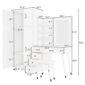 <b>Large</b> Makeup Vanity <b>Table</b> Armoire Wardrobe Set LED <b>Mirror</b> <b>Dressing</b> <b>Table</b> with Power Outlets 5 Drawers 4 Door Bedroom Accessory - Product Image 4