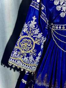 Robe de bal en velours bleu roi, col bijou, manches longues, brodée, longueur ras du sol, tenue de soirée de luxe, ensemble de vêtements de mariée - Product Image 2