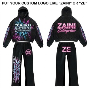 ZAINI Survêtement d'hiver respirant en coton 350 g/m² pour homme, style streetwear, blanc et noir uni, avec logo personnalisé imprimé en sérigraphie - Product Image 1