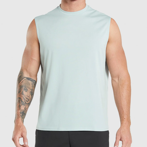 Débardeur sans manches noir pour homme, col rond, couleur unie, respirant, en polyester tricoté, sportif, avec logo frontal, décontracté - Product Image 6