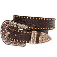 Ceinture western en cuir véritable pour homme avec un motif floral gravé à la main et une boucle amovible finition argentée