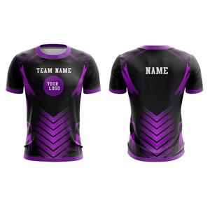 Camiseta Deportiva de Manga Corta Personalizada para Hombre, Negra y Morada, Transpirable, Ligera, de Poliéster, con Diseño Sublimado - Product Image 4