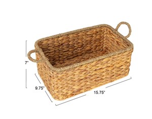 Natural Handwoven Water Hyacinth <b>Rectangular</b> <b>Storage</b> <b>Basket</b> with Side Handles for Home Organization Bathroom Kitchen and Pantry - Product Image 4