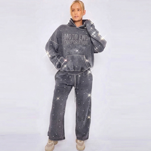 Moto End Corporation Sweat à capuche en polaire oversize unisexe avec strass, style streetwear automne, veste de survêtement - Product Image 2