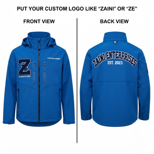 Veste Softshell en Polyester Spandex Premium 340 GSM, Design à Panneaux Bleus, Logo Personnalisé, Vêtements d'Extérieur - Product Image 1